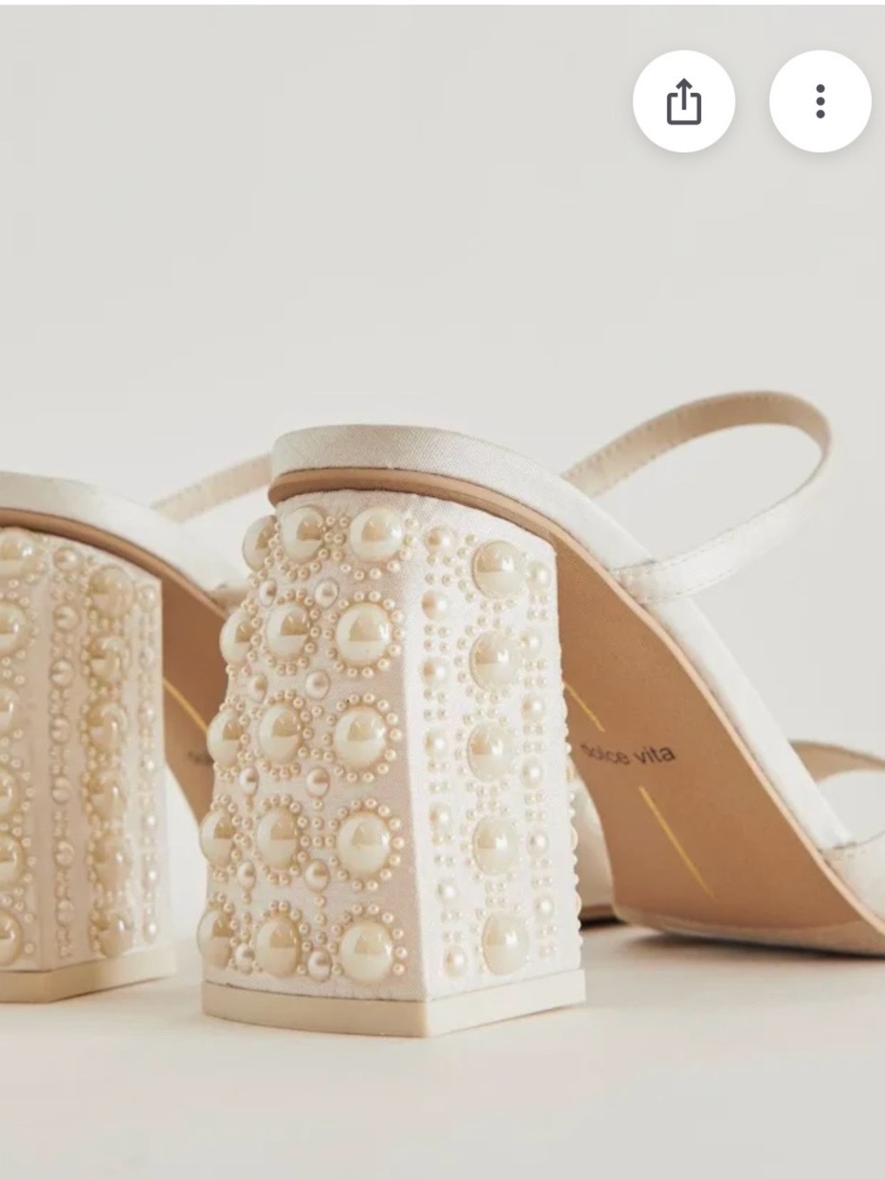 Dolce Vita Jemmy Ivory Satin Block Heel Sandals with Pearl-Embellished Heel - Picture 4 of 13